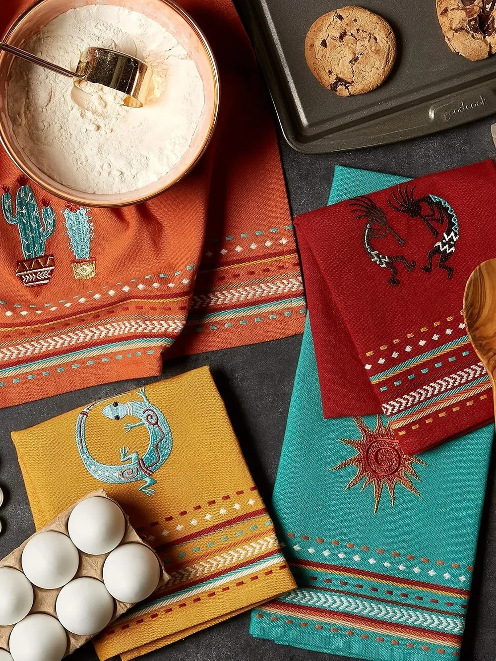 DII Tabletop Southwest Hacienda Stripe Dishtowel Set – 4-Piece, 18x28, Assorted